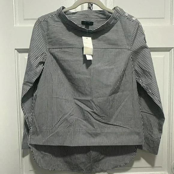 J crew size 2 XS NWT Boat neck blouse high low hem black and white - Picture 2 of 5
